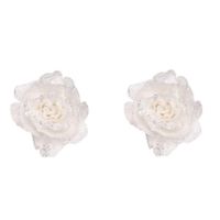 6x stuks witte rozen met glitters op clip 10 cm - kerstversiering