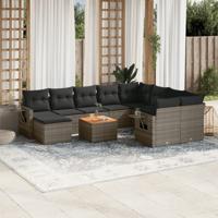 11-delige Loungeset met kussens poly rattan grijs