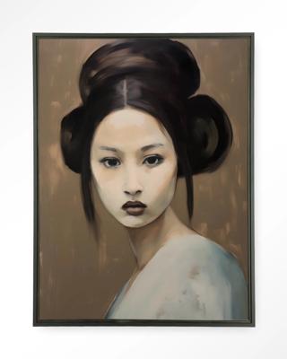 Urban Cotton Wandkleed 'Tsuru' 110 x 145cm in Floating Frame - black