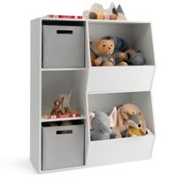 Kinderspeelgoedplank met 2 Uitneembare Stoffen Bakken Kinderboekenkast met 3 Open Vakken 2 Compartimenten Opberger voor Speelgoed Boeken
