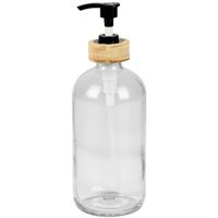 Urban Living Zeeppompje/zeepdispenser - glas/bamboe - transparant - 0.5 liter - 21 cm   -