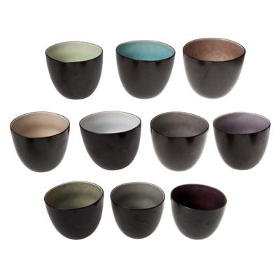 Cosy & Trendy koffie / thee kopjes - zonder oor - 10x stuks - aardewerk - zwart - 23 cl