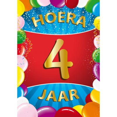 Verjaardag deurposter - 4 jaar - multi - 59 x 84 cm - leeftijd feestartikelen Verjaardag deurposter - 4 jaar - multi - 59 x 84 cm - leeftijd feestartikelen