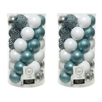 74x stuks kunststof kerstballen zilver/wit/ijsblauw (blue dawn) 6 cm mat/glans/glitter - Kerstbal