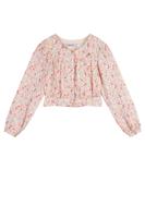 NoNo zomer blouse meisjes - geel - cropped, AOP bloemen - Timba