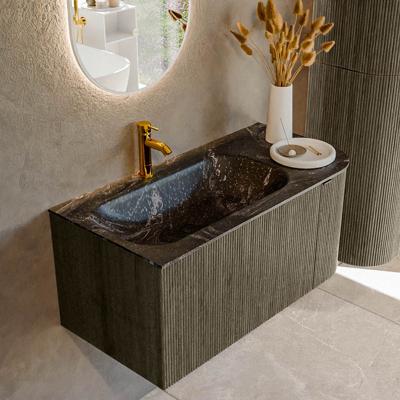 Badmeubel Mondiaz Kurve-Dlux | 95 cm cm | Meubelkleur Shadow | Wastafelkleur Lava | Solid surface | Wasbak links zijde spoelbak | 1 kraangat