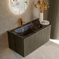 Badmeubel Mondiaz Kurve-Dlux | 95 cm cm | Meubelkleur Shadow | Wastafelkleur Lava | Solid surface | Wasbak links zijde spoelbak | 1 kraangat