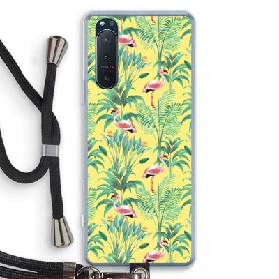 Flamingo party: Sony Xperia 5 II Transparant Hoesje met koord