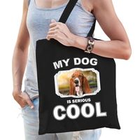 Katoenen tasje my dog is serious cool zwart - Basset honden cadeau tas - Feest Boodschappentassen