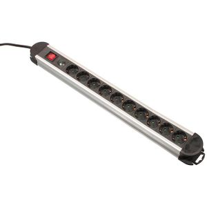 Schwabe Stekkerdoos zwart alu met schakelaar 10-voudig 1.5 Meter 3x1,5 randaarde