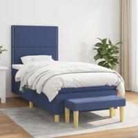 Boxspring met matras stof blauw 90x200 cm