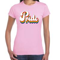 Bellatio Decorations Gay Pride T-shirt voor dames - pride - licht roze - regenboog - LHBTI 2XL  -