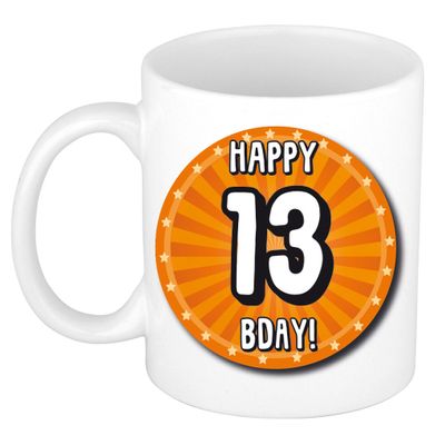 Verjaardag cadeau mok 13 jaar - oranje - wiel - 300 ml - keramiek Verjaardag cadeau mok 13 jaar - oranje - wiel - 300 ml - keramiek