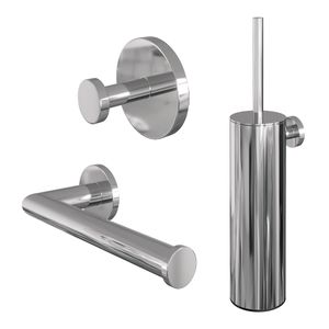 Brauer Chrome Edition set met handdoekhaak, toiletrolhouder en toiletborstelset chroom