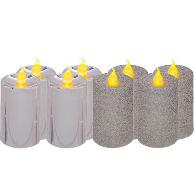 LED kaarsen/stompkaarsen set - 8x stuks - zilver - H7,5 cm