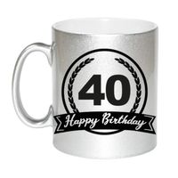 Happy Birthday 40 years met wimpel cadeau koffiemok / theebeker zilver 330 ml   -