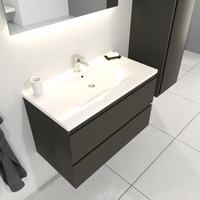 SaniGoods Sally badkamermeubel 80cm grijs mat met keramische wastafel rechthoek - thumbnail