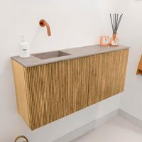 Toiletmeubel Mondiaz Joya Dlux | 90 cm | Meubelkleur Oak | Faye wastafel Saba Wasbak Links | Zonder kraangat(en)