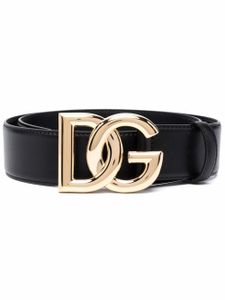 Dolce & Gabbana ceinture en cuir à plaque logo - Noir