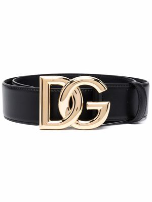 Dolce & Gabbana ceinture en cuir à plaque logo - Noir