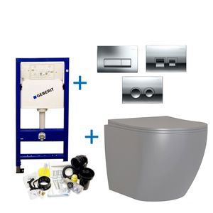 Geberit UP100 Toiletset Compleet | Inbouwreservoir | Grijs Mudo Randloos | Drukplaat Design