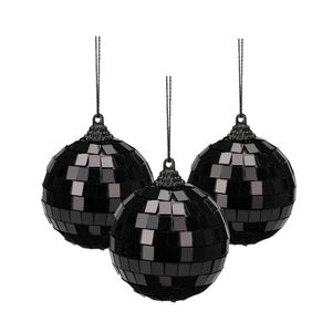 Christmas Decoration disco kerstbal - 3x st - zwart - 6 cm - kunststof - Kerstbal