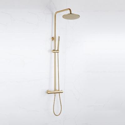 Fortifura Calvi Regendoucheset - thermostatisch - 25cm hoofddouche - staafhanddouche - Geborsteld Messing PVD (Goud) SW788000