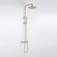 Fortifura Calvi Regendoucheset - thermostatisch - 25cm hoofddouche - staafhanddouche - Geborsteld Messing PVD (Goud) SW788000