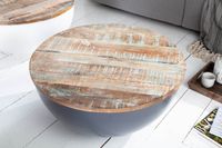 Upcycling salontafel JAKARTA 70cm mangohout grijs metaal met opbergruimte rond handgemaakt maritiem - 40894 - thumbnail