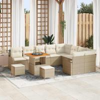 Tuinbankenset met kussen 12 pcs Beige poly rattan