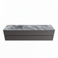 MONDIAZ VICA-DLUX 200cm badmeubel onderkast Dark grey 4 lades. Inbouw wastafel CLOUD links 1 kraangat, kleur Lava.