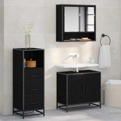 Badkamermeubelset met lade 3 pcs Zwart eiken 65 x 33 x 60 cm