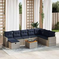 9-delige Loungeset met kussens poly rattan grijs
