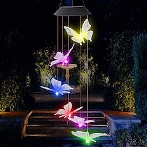 Outdoor waterdichte led solar kleurrijke windgong lamp vlindervorm hanger led nachtlampje binnenplaats tuin terras decoratieve lantaarn Lightinthebox