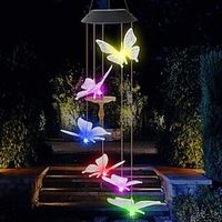 Outdoor waterdichte led solar kleurrijke windgong lamp vlindervorm hanger led nachtlampje binnenplaats tuin terras decoratieve lantaarn Lightinthebox - thumbnail