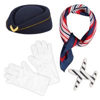 Boland Carnaval/verkleed accessoires - Stewardess - hoedje/broche/sjaal/handschoenen - luchtvaart