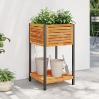 VidaXL Plantenbak met schap 45x45x80 cm massief acaciahout en staal - thumbnail