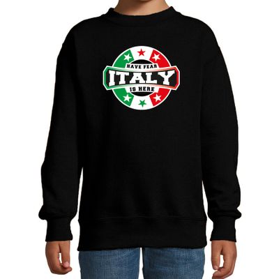 Have fear Italy is here / Italie supporter sweater zwart voor kids Have fear Italy is here / Italie supporter sweater zwart voor kids