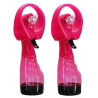 Gerimport waterspray ventilator - 2x stuks - roze - 27 cm - verkoeling in de zomer - thumbnail