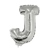 Zilveren opblaas letter ballon J op stokje 41 cm   - - thumbnail