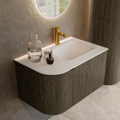 Badmeubel Mondiaz Kurve | 75 cm cm | Meubelkleur Shadow | Wastafelkleur Talc | Solid surface | Wasbak rechter zijde spoelbak | 1 kraangat