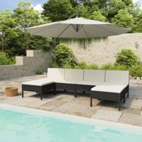 6-delige Loungeset met kussens poly rattan zwart