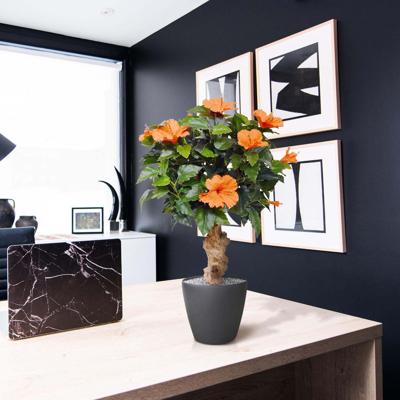 Hibiscus kunstplant op voet 65cm - oranje