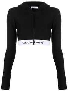 Rabanne hoodie crop à bande logo - Noir