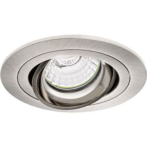 Spot Armatuur GU10 - Pragmi Alpin Pro - GU10 Inbouwspot - Rond - Nikkel - Aluminium - Kantelbaar - Ø92mm