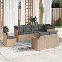 8-delige Loungeset met kussens poly rattan beige
