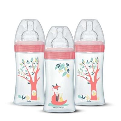 Set van 3 babyflessen - DODIE - EB20 - 270 ml - Platte speen - Roze