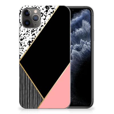 Apple iPhone 11 Pro Max | TPU Hoesje | Zwart Roze Vormen