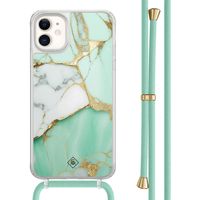 iPhone 11 hoesje met mint koord - Marmer mintgroen