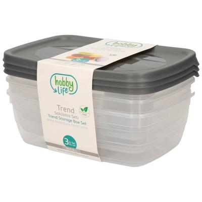 Vershoudbakjes - 3 stuks - 1,2 liter - antraciet - voorraadbakjes met deksel Vershoudbakjes - 3 stuks - 1,2 liter - antraciet - voorraadbakjes met deksel